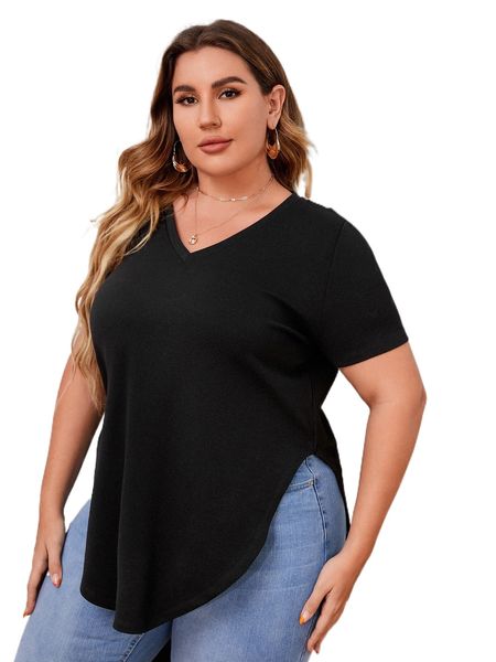 

plus curved hem tee b7no#, Black