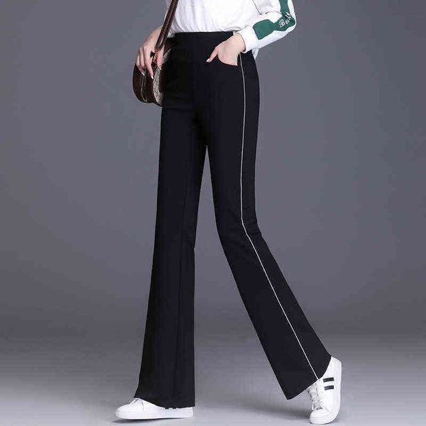 

fashion women pants balck high waist flare pant plus size clothes elastic casual long trousers s-4xl 221225, Black;white