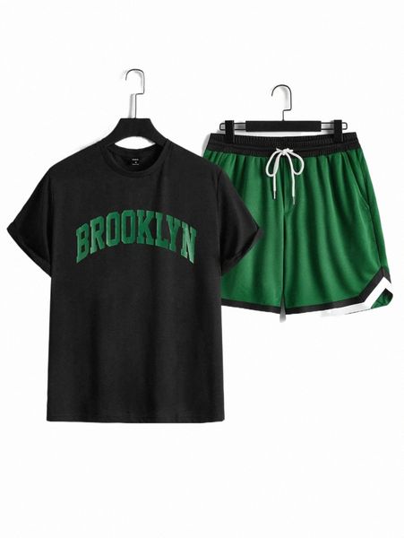 

men letter graphic tee & shorts i4x0#, Gray