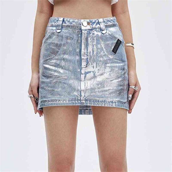 

woman skirt women's autumn new selling street ins american fashion personality silver graffiti effect denim skirt t220819, Black