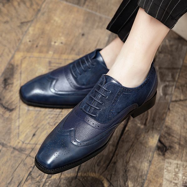 

Casual Fashion Shoes Men PU Colorblock Classic Round Toe Lace Up Everyday Party Brock Hollow Carving Splicing Faux Suede European Business Shoes DP405, Clear
