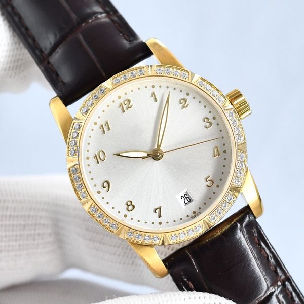 

fashion women's watch 36mm stainless steel case leather band mechanical movement sapphire crystal scratch resistant diamond designer wa, Slivery;brown