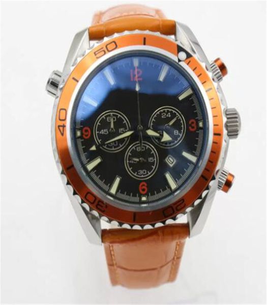 Modische Sportuhr, Chronograph, limitierte Uhr, orangefarbene Lünette, schwarze Taucher-Armbanduhr, Faltschließe, automatische mechanische Herrenuhren