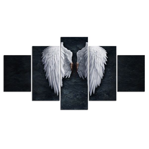 Modern Canvas Living Room Pictures Painting Wall Artwork 5 Panel Feather angel wings HD Stampato Poster modulare Home Decor