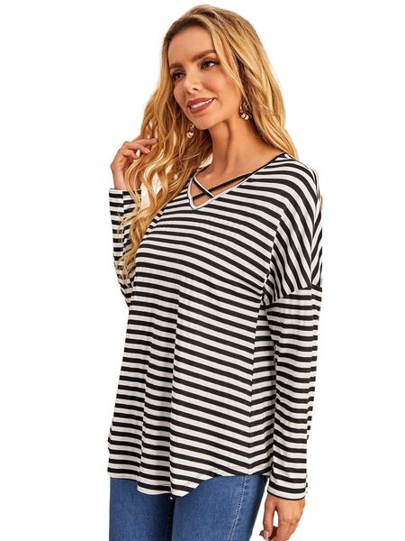 

crisscross front striped drop shoulder tee q4co#, White