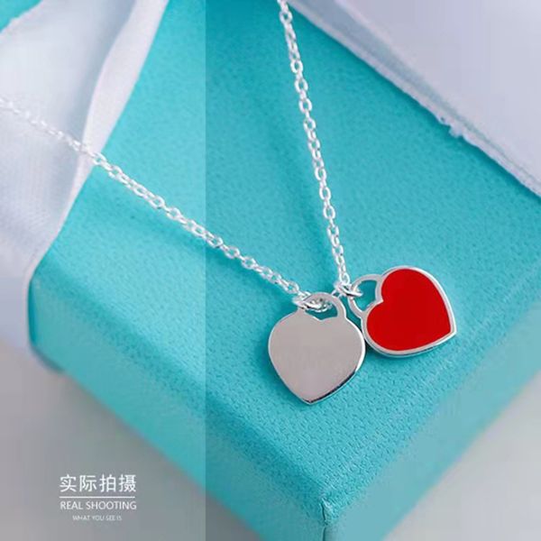

exsp simple t family necklace love glue dropping enamel three color heart-shaped versatile seiko version, Black