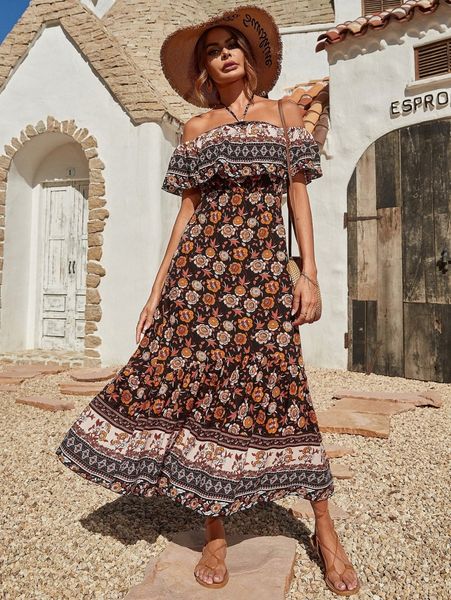 

floral print off shoulder dress x1gp#, Black;gray