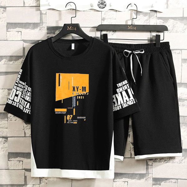 

summer men casual sets harajuku shorts tracksuit tshirtshorts mens hip hop streetwear sweat suits fashion printing 220602, Gray