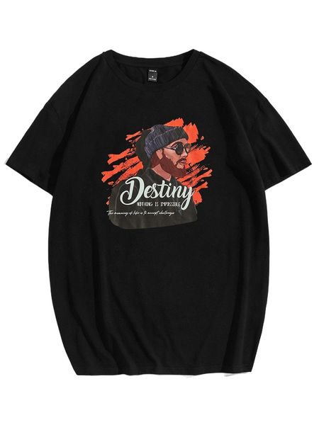 

men figure and slogan graphic tee h2kc#, White;black