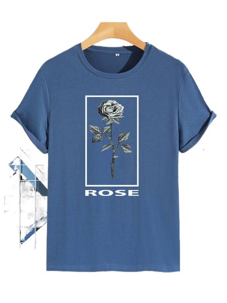 

men floral & letter graphic tee f9n6#, White;black