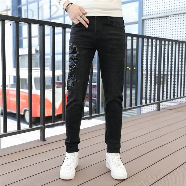 

men's jeans designer 2021 autumn and winter new style personality trend eagle embroidery drill fashion handsome slim legged jeans for, Blue