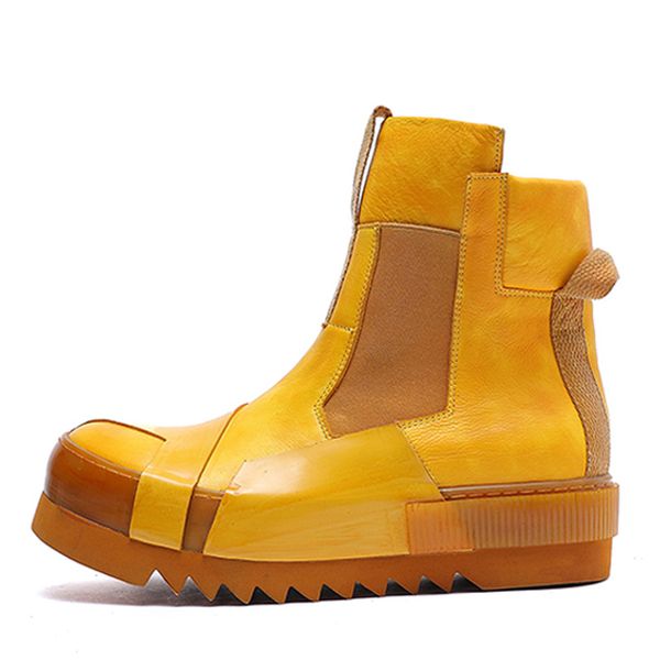 

handmade men ankle boots big size genuine leather modern fashion boots man retro chelsea slip on flat shoes, Black