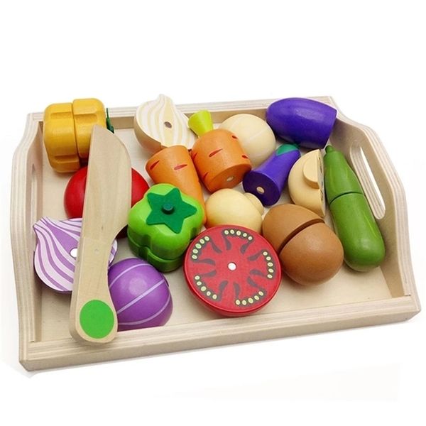 Logwood Baby Holzspielzeug Pretend Play Küchenspielzeug Schneiden Obst und Gemüse Bildung Lebensmittel Spielzeug für Kind Mutter Garten Kinder LJ201211