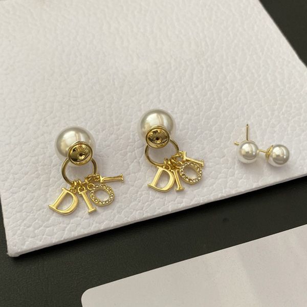 

stud diamond earrings for woman large pearl c and d letter pendant 925 silver pin designer jewelry classic customized earring fashion trendy, Golden;silver