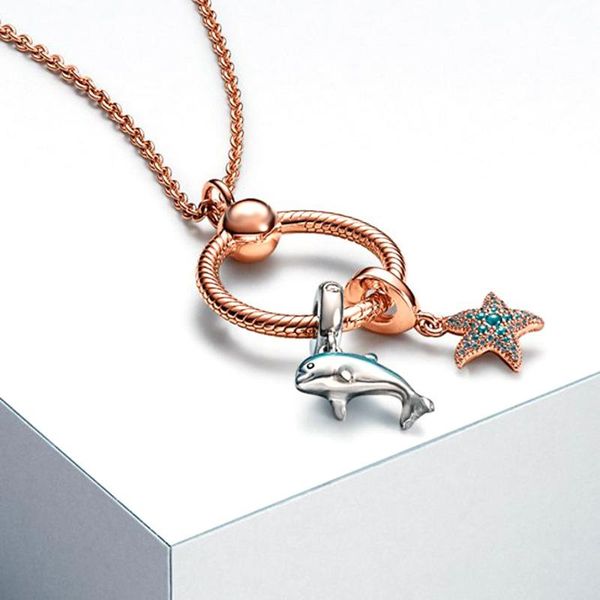 Anhänger Halsketten Runde Kette Halskette Ozean Delphin Seestern Charms Armband DIY Perlenschmuck WomenPendant