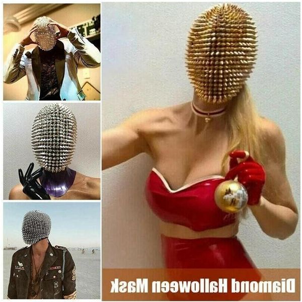 

1pc spikes jewel adults latex cover halloween cosplay funny masks full horror studded spike face p8bc327z