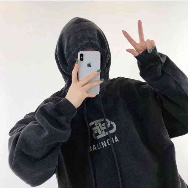 

hoodie balenciga designer wave cola print men's women's lovers loose and versatile, Black