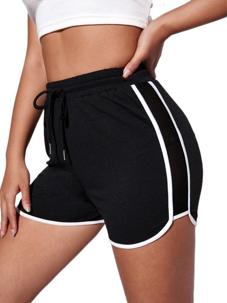 

mesh insert contrast binding drawstring waist track shorts l8yb#, White;black
