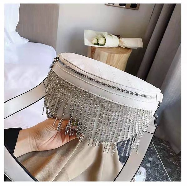 

luxury cross body messenger bag for women fashion rhinestone fringe waist bag soft leather designer shoulder bags diamond lattice shiny tass