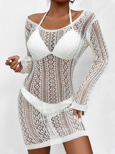 

hollow out backless knitting cover up i2x5#, White;black