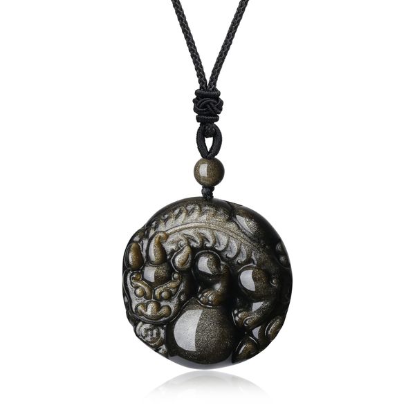 

pendant necklaces pixiu pi yao amet golden obsidian necklace amiws, Silver