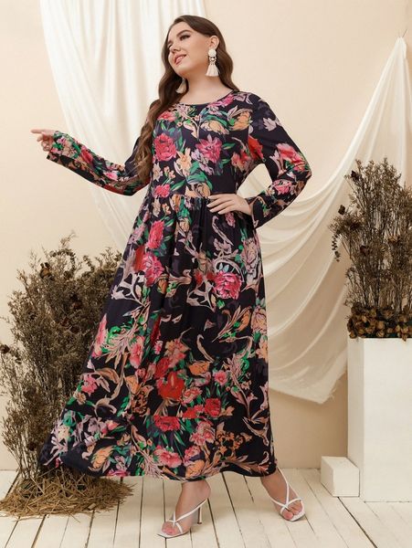 

plus floral print maxi dress 562i#, Black