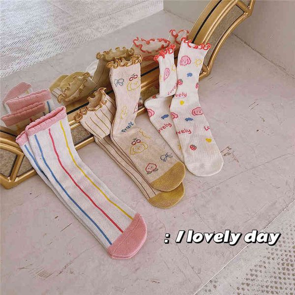 

cute newborn baby socks cartoon puppy printing pattern knee high long socks for boy and girls tube socks children leg warmer j220622, Pink;yellow