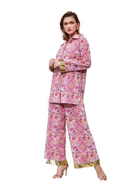 

x holichic paisley print cuffed sleeve blouse & palazzo pants set g70r#, White