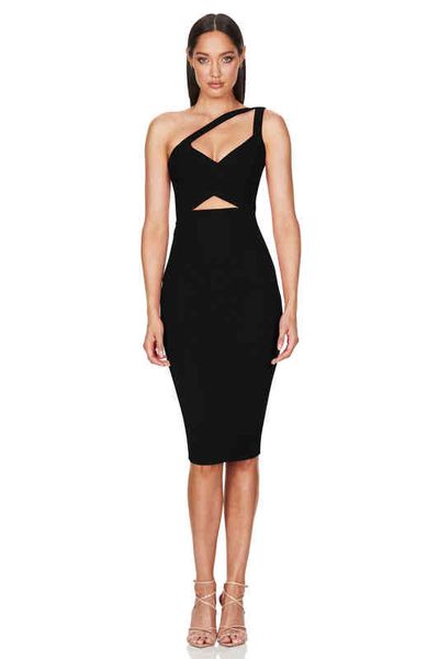 

casual dresses fashion solid one shoulder bandage dress women's, Black;gray