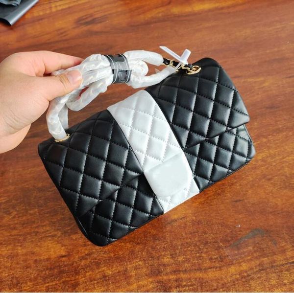 

tz women's classic double flap quilted two-tone bags panda lambskin large capacity purse gold metal hardware matelasse chain wallet han