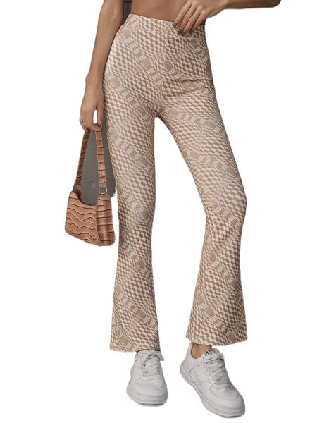 

glamaker geo print high waist flare leg pants l5br#, Black;white