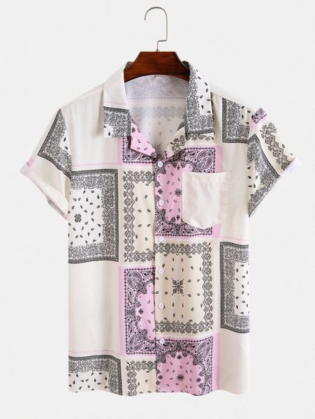 

men paisley scarf print shirt u8c2#, White;black