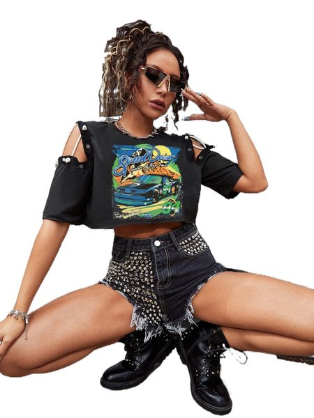 

c.ar & l.etter graphic c.old s.houlder rope detail c.rop tee 95p6#, White