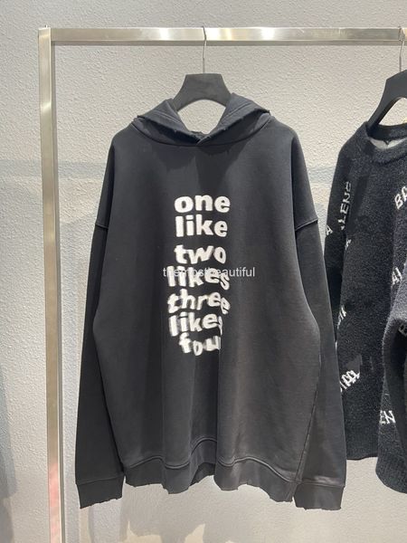 

men's hoodies & sweatshirts ins net red same autumn and winter couple chest twisted fuzzy letter printing effect hoodie, Black
