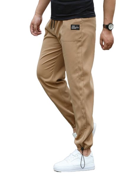 

men slogan patched detail drawstring waist pants p9db#, Black