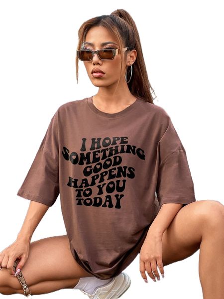 

slogan graphic drop shoulder tee w51i#, White