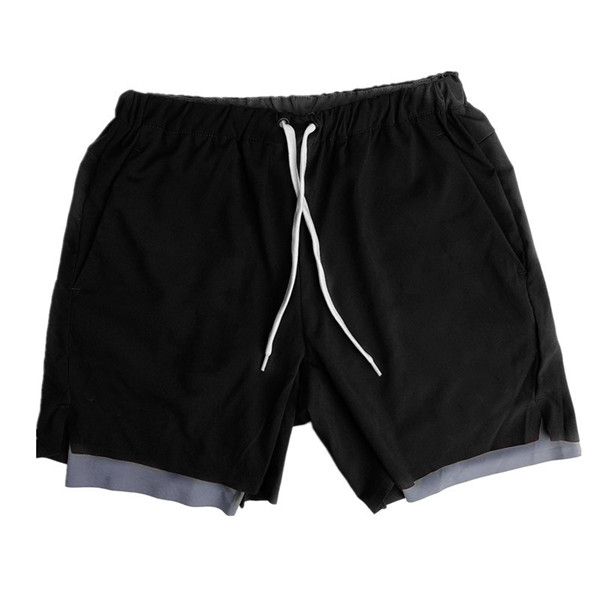 

6 solid color men's shorts double layer shorts fitness training pants mesh breathable inner milk silk elastic waist, White;black