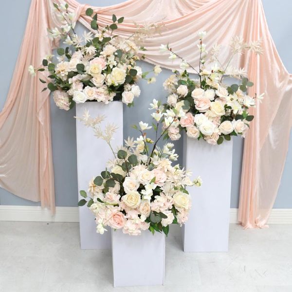 Fiori decorativi Ghirlande Matrimonio Strada Conduce Custom Light Pink Ball Stage Background Hall Disposizione dei fiori di fascia altaDecorativo