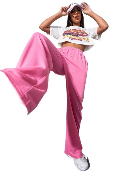 

solid wide leg sweatpants w4z5#, Black;white