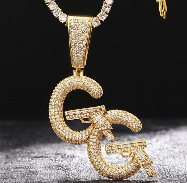 

hip hop micro paved aaa cubic zirconia bling iced out letter g pendants necklace for men rapper jewelry gift, Silver