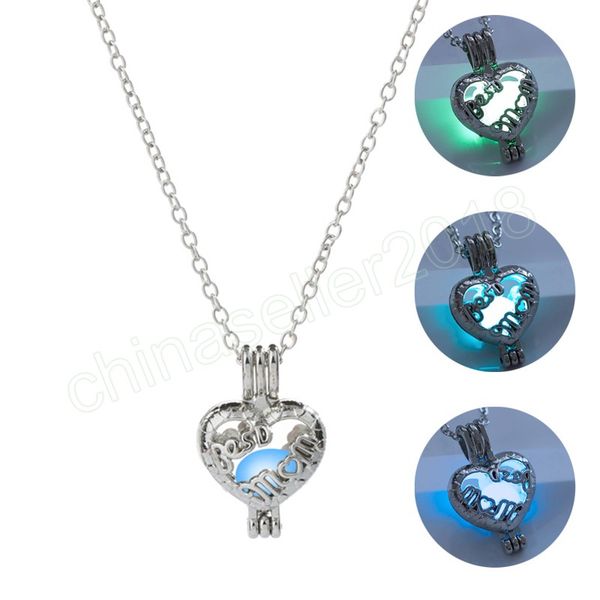 

fashion hollow letter pendant necklace charm metal heart shape luminous beads necklace halloween jewelry ornament gifts, Silver
