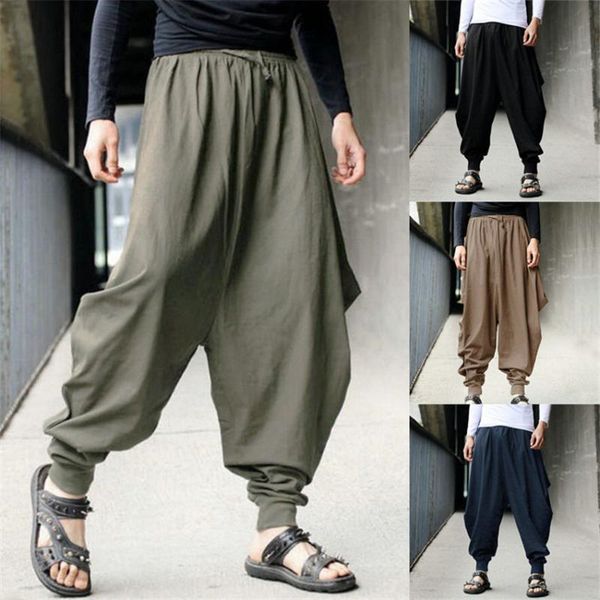 Roupas étnicas estilo chinês 2022 s calça de algodão haroun solto casual tradicional para homens hakama samurai figuring hipinetnic