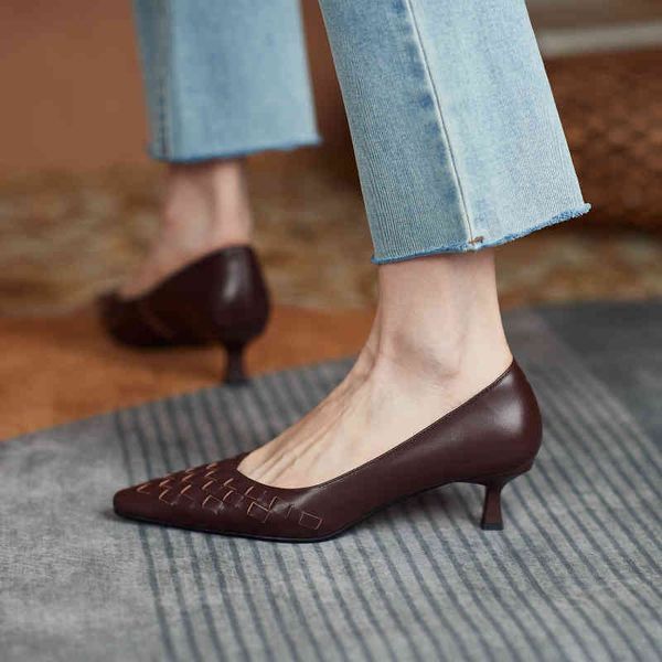 

sandals small square head shallow mouth thin heel shoes spring simple korean version woven comfortable one foot high-heeled single 7cyj, Black