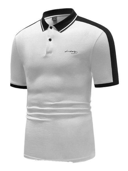 

men letter pattern contrast stripe polo shirt n5r4#, White;black