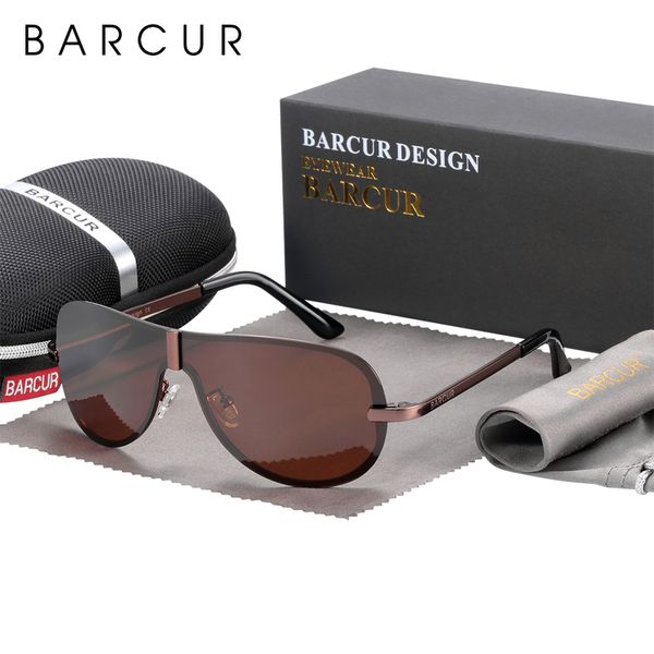 BARCUR Polarized Black Sunglasses Male Rimless Yellow Glasses Men Driving Night Vision Eyewear Accessories 220513