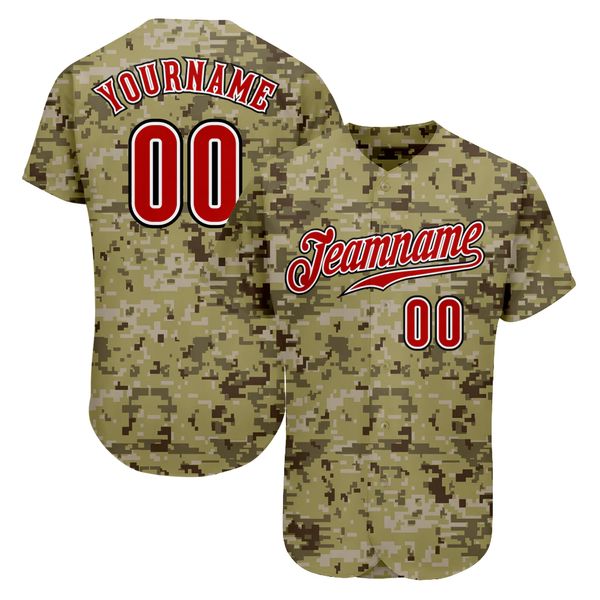 Custom Camo Red-Navy autentico saluto per il servizio Jersey di baseball KHJHL