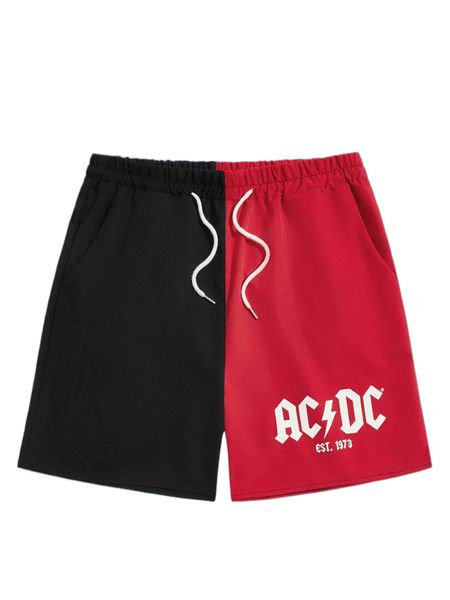 

romwe x ac/dc punk rock guys two tone letter graphic shorts o33w#, White;black