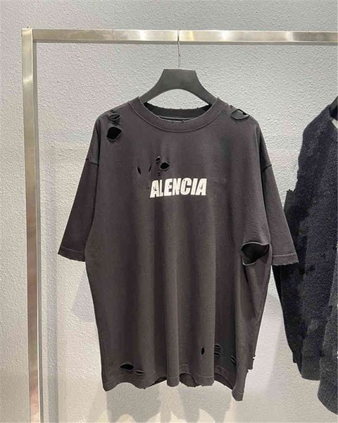 

tee t-shirts excelent sense version early spring new art hole crack couple paris loose short sleeve t-shirt tee, White