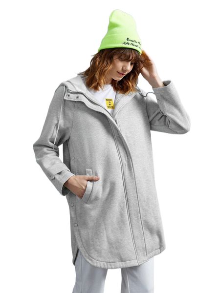 

raglan sleeve curved hem zipper up drawstring hooded sweatshirt 45sh#, Black