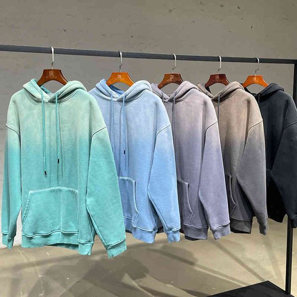 

men's hoodies & sweatshirts winter plush thickened washed old gradient hoodie men's and women's hip-hop loose pullover sweate, Black